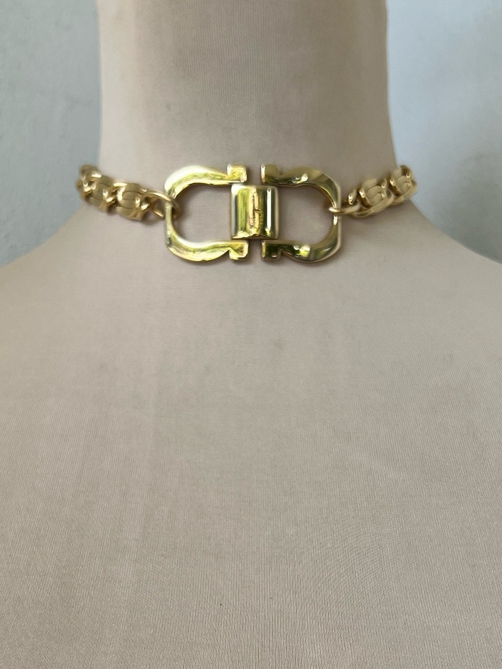 Custom Salvatore Ferragamo Vintage Gold Statement Choker Necklace | 14.5” - Picture 2 of 14
